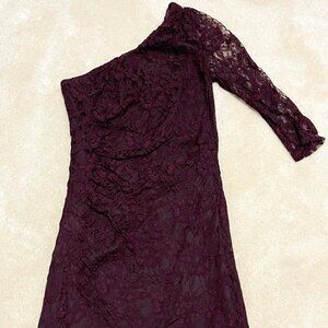 Women's EXPRESS Dark Purple Lace Ruched One Sleeve Dress - Size 8